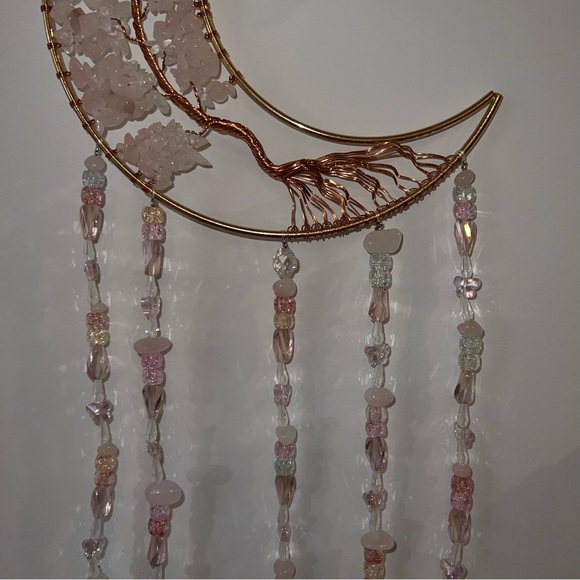 Rose quartz crystal sun catcher wall decor art beaded tree of life rocks pink π - Picture 10 of 13